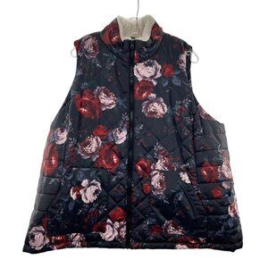Maurices Women's Floral Quilted Vest Full Zip Sherpa Lined Multicolor Size 3